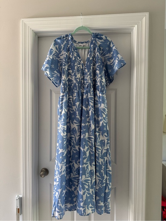 Baltic Born Dresses & Skirts - Baltic Born Blue and White Floral Smocked Midi Dress